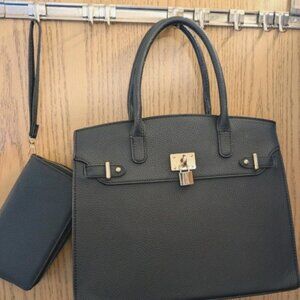 Large Tote Shoulder Bag With Wallet faux leather lock decoration